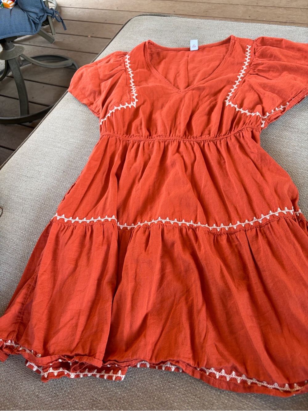 Old Navy Orange Cotton Tiered Dress with White Trim - size small